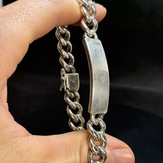 VTG Sterling Silver 925 Men's Heavy Curb Link ID Bracelet Size 9.25'' Length