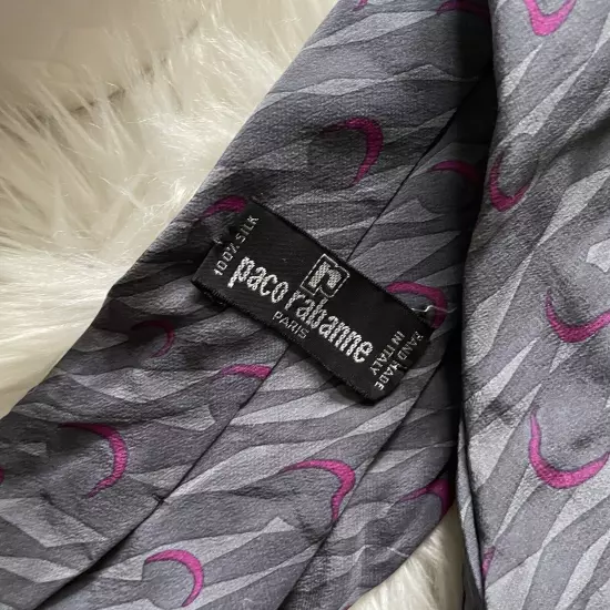 Paco Rabanne Mens Neck Tie 58"/4" Silk Gray Purple Geometric