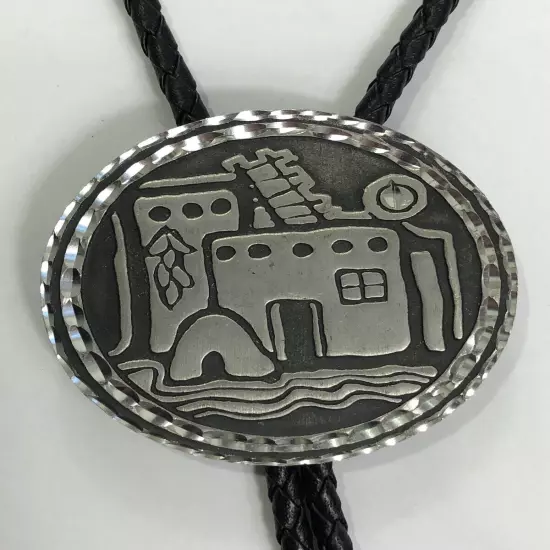 Southwest Bolo Tie Pueblo Design Braided Leather