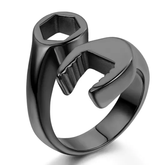 Mens Biker Motorcycle Mechanic Wrench Tool Ring Band High Polish Stainless Steel