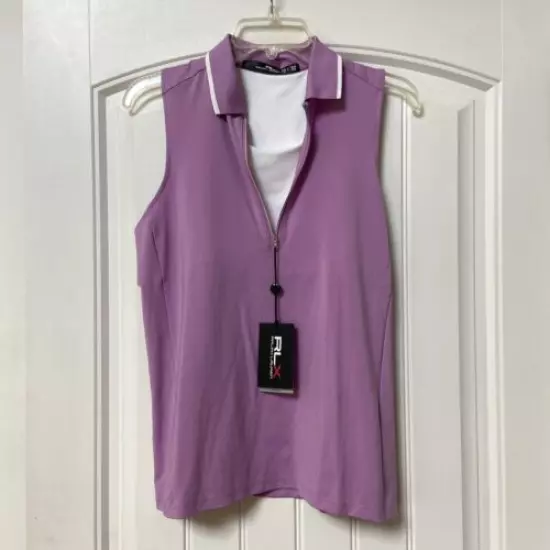 NWT Womens RLX Ralph Lauren Golf 1/2 Zip Sleeveless Polo Shirt Rose Mist M $98