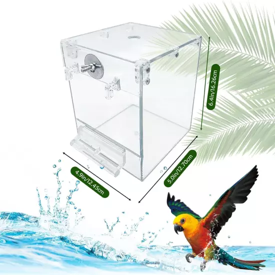 PINVNBY Bird Bath Box for Cage,Transparent 4.9 x 5.0 x 6.4 inch, Transparent 