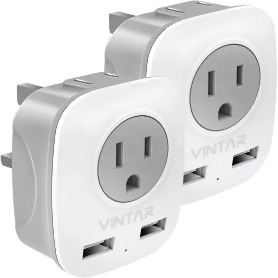 [2-Pack] UK Ireland Travel Plug Adapter, International Power Adaptor with 2 USB