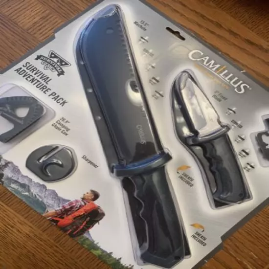 CAMILLUS SURVIVAL ADVENTURE PACK 2 KNIFES, BLADE SHARPENER, FIRE STARTER SS WELL