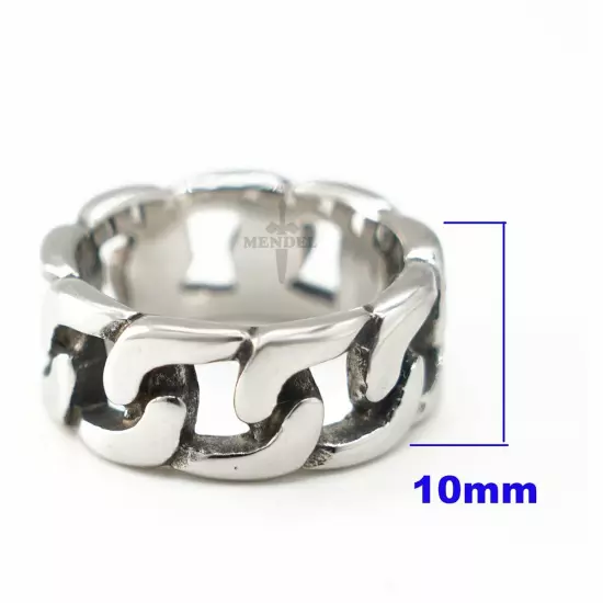 MENDEL Mens Biker Miami Cuban link Ring Band for Men Stainless Steel Size 7-15