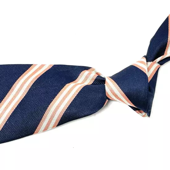 Vintage Brooks Brothers Makers England Navy Pink Sky Triple Repp Stripe Silk Tie