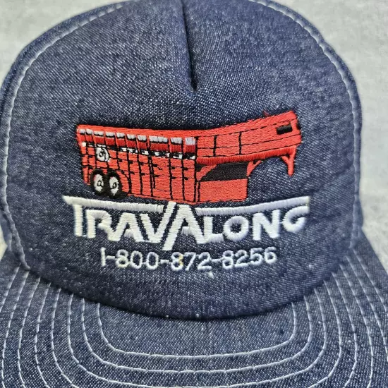 Vintage Trucker Hat Foam Snapback Baseball Cap Denim Blue OSFM TRAVALONG Trailer