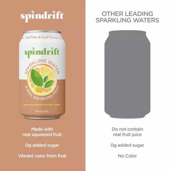 Spindrift Sparkling Water, Half Tea Half Lemon Flavored 12 Fluid Ounce 24 Can