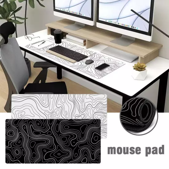 Topographic Mouse Pad Mat Gaming Large Long Extend Black/White Mousepad-Big