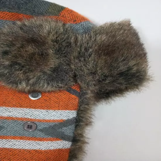 Trapper Hat Orange Brown Winter Cap Ear Flaps Faux Fur Buckle FAST Shipping