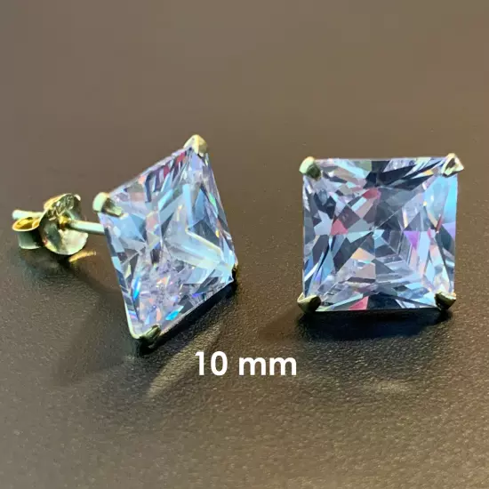 925 Sterling Silver Gold-Plated Square Cubic Zirconia Clear CZ Stud Earrings