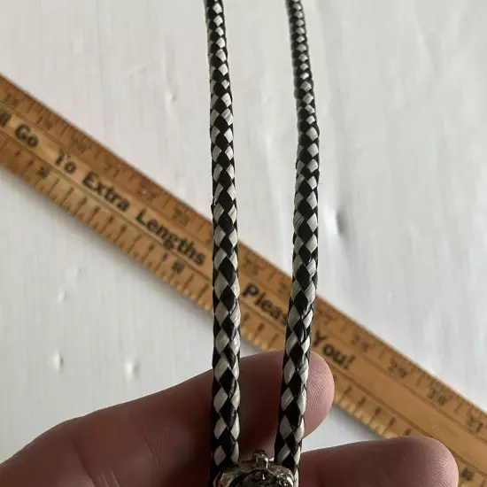 BOLO TIE BRAIDED LEATHER CORD SILVER TONE