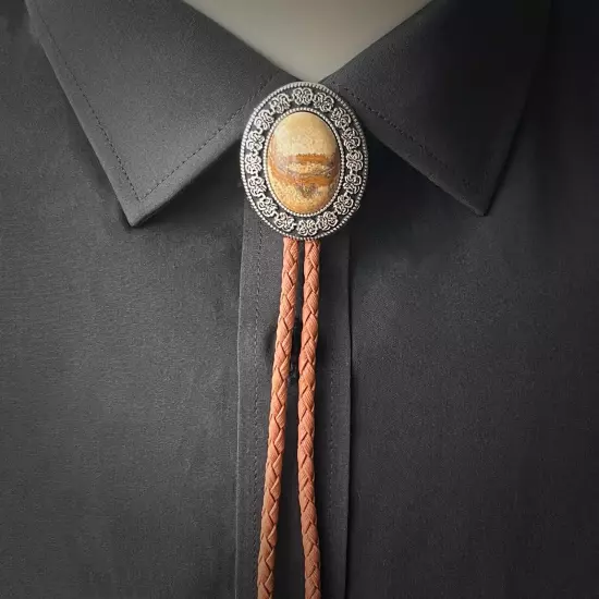 Western Cowboy Bolo Tie Brown Stone Cord Necktie Alloy Necklace Wedding Grooms