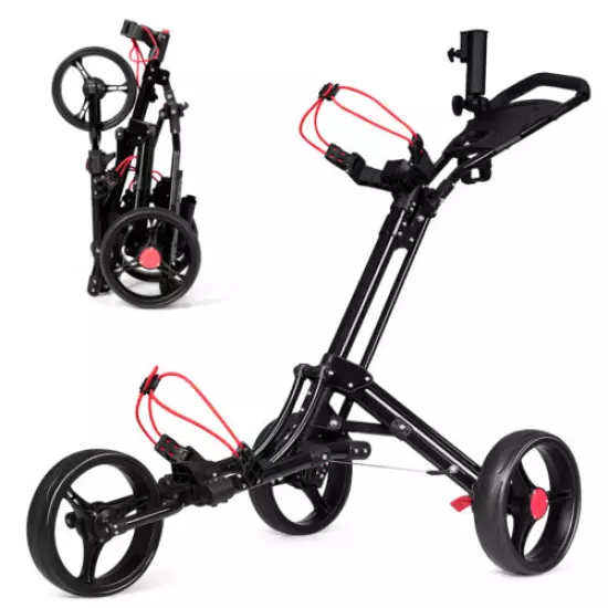 Gymax 3 Wheels Golf Push Pull Cart Folding Golf Pull Trolley W/ Adjustable