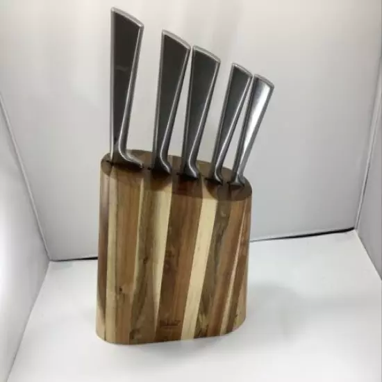 IL Mulino New York Kitchen Knife Set In Wooden Block Set Of Five, NICE!