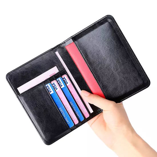 1X Black Mens Real Leather Passport Holder Travel Wallet ID Cards Case Cover Bag