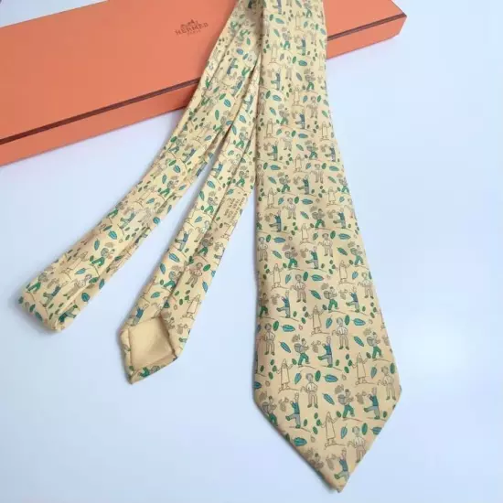 HERMES HALLOWEEN HARVEST FESTIVAL TIE YELLOW Rare used