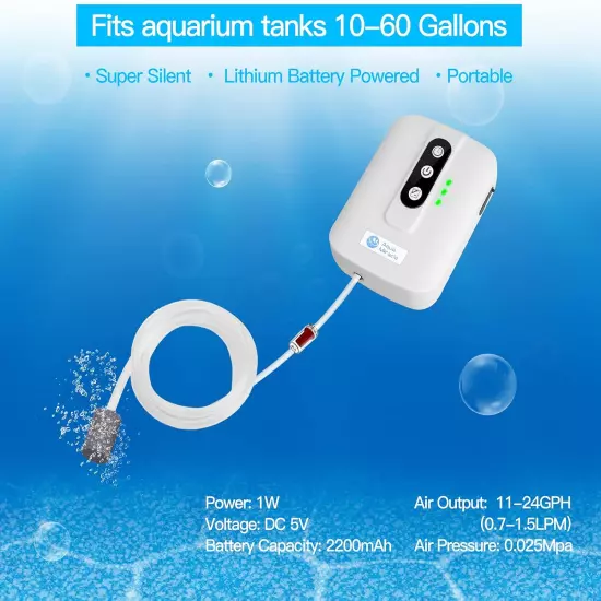 Aquamiracle Lithium Battery Powered Portable Aquarium Air Pump for Fish Tank up 