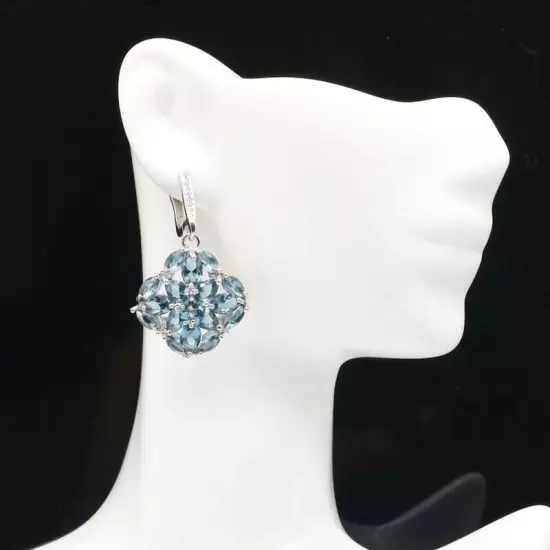 SheCrown Charming London Blue Topaz White CZ Gift For Girls Silver Earrings