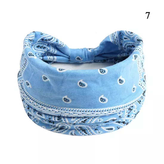 Women Boho Flower Print Wide Headband Vintage Knot Elastic Turban Headwrap *