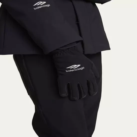 Balenciaga Black Winter Ski Gloves Size Small Skiwear Nylon Lambskin