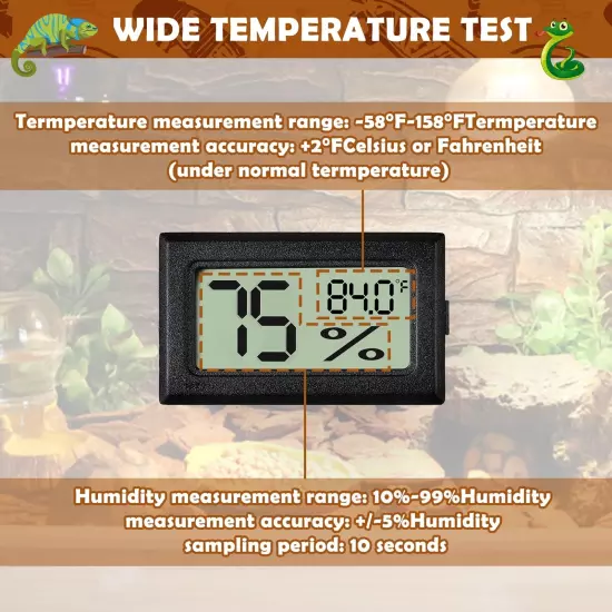 Reptile Thermometer and Humidity Gauge,2PCS Digital Adhesive Reptile Hydromet...