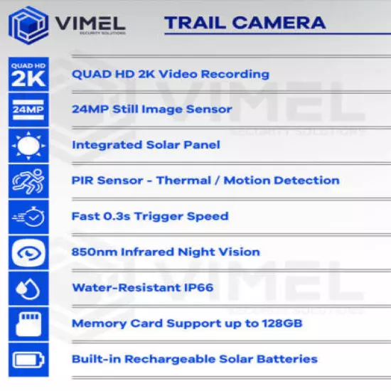 Wildlife Bush Hunting Camera Solar Panel Waterproof 24MP Infrared Night Vision 