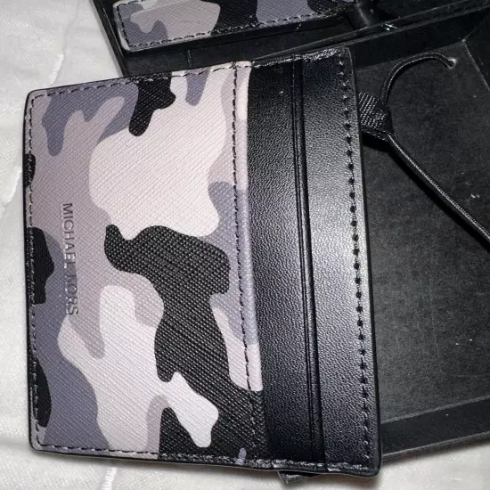 MK MICHAEL KORS Card Wallet + Key Chain Logo Camouflage credit Card Holder/New