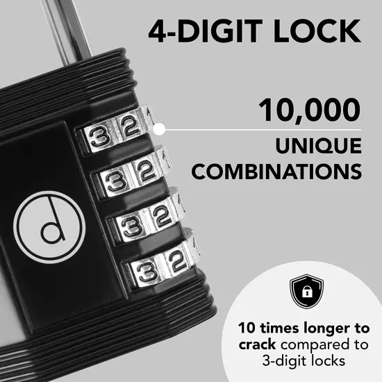 Padlock 4 Digit Combination Lock - for Gym School Locker, Outdoor Gate, Shed, Fe