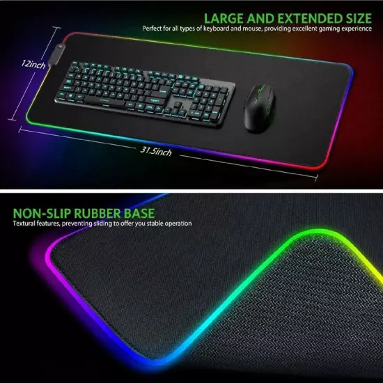 Extra Large RGB Gaming Mousepad - Non-Slip Rubber Base, Micro-Textured Durable C