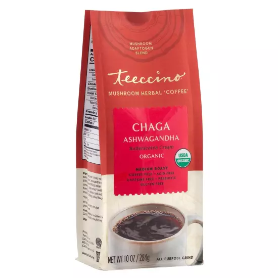 Chaga Ashwagandha Coffee Alternative - Butterscotch Cream - Organic, Adaptoge...