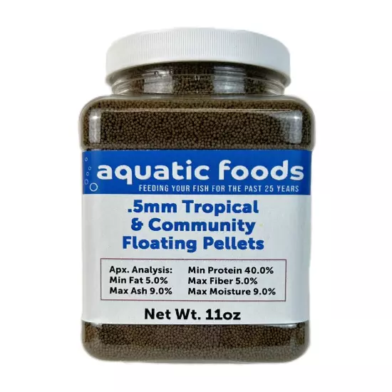 .5mm Tropical & Community Floating Pellets for Tetras, Guppies, & Platys. WL-JAR