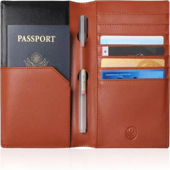 Unisex World Passport Holder, 7.3" x 4.7, Synthetic Brown Leather