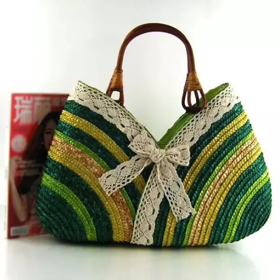 Bags Women Straw Bag Handmade Woven Basket Lace Tote Handle Lady Handbags