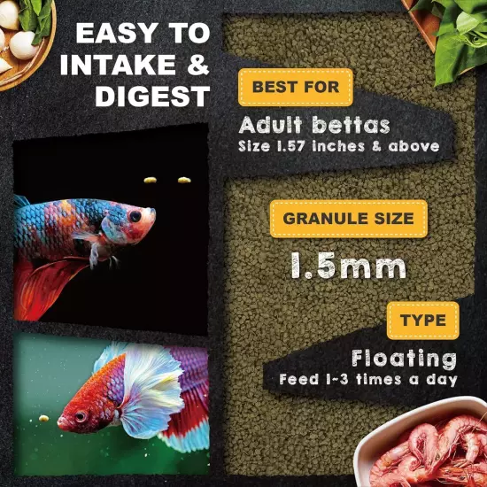 Ultra Fresh Betta Fish Food, Pro Shrimp Patties, 50% Sword Prawns + Akiami Paste