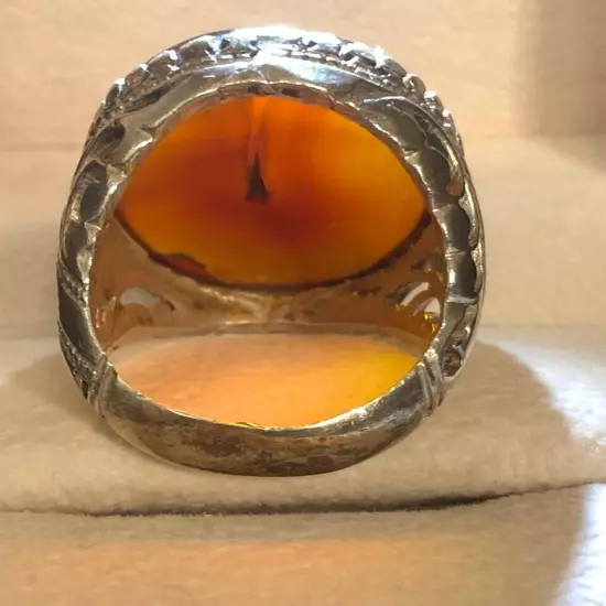 Agate Ring Men Silver 925,Yemen,Aqeeq,,Rare,Royal,خاتم عقيق يمني كبدي مصور فحل