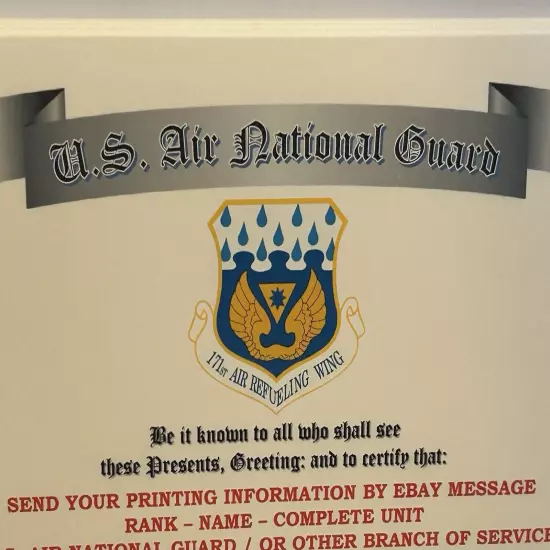 AIR NATIONAL GUARD - PA / 171ST AIR REFUELING WING~CERTIFICATE OF COMMENDATION