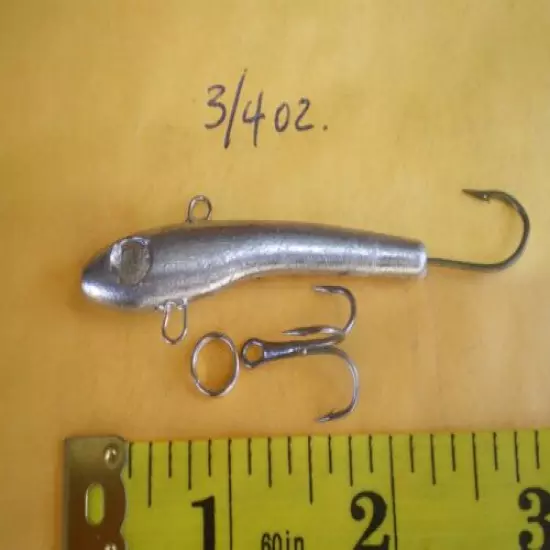 15 MINNOW JIGGING/CASTING FISHING LURE BAIT,3/4 OZ/UNPAINTED/SIDE HOOK,TAIL,RING