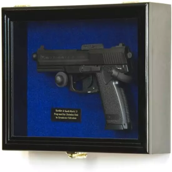 Gun Display Case Wood Black Blue Felt Handgun Pistol Revolver Lock US Shadow Box