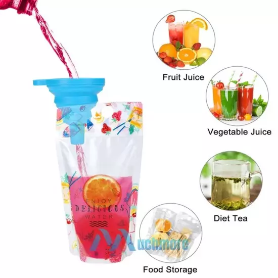 50PACK Disposable Drink Container Straw Set+Zipper Funnel for Cold & Hot Drinks