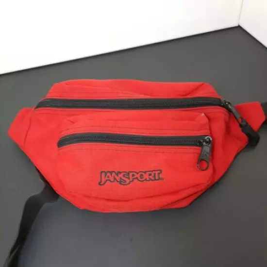 Vintage Jansport Fanny Pack 2 Pocket Waist Pouch Bag Red 90’s Black embroidery