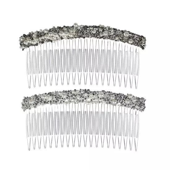 2pcs Rhinestone Side Hair Comb 20 Wide Teeth Faux Pearl Side Combs for Women