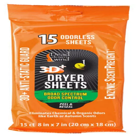 Dead Down Wind Scent Prevent Biodegradable Dryer Sheets 8x7 Inch Pack of 10 1113