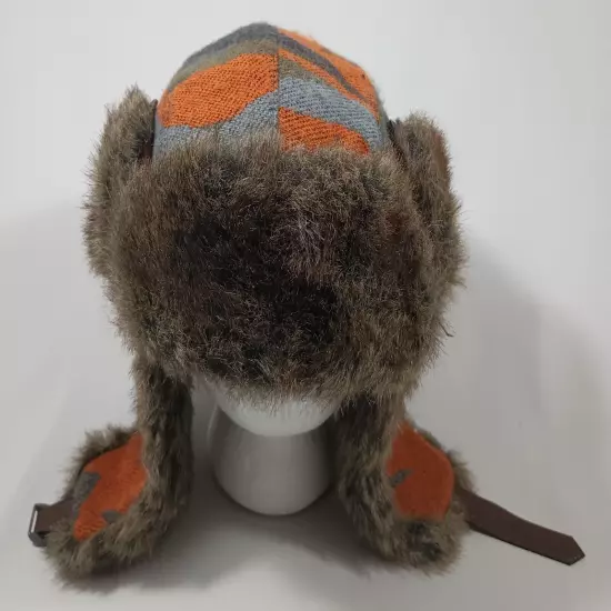 Trapper Hat Orange Brown Winter Cap Ear Flaps Faux Fur Buckle FAST Shipping