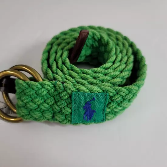 Polo Ralph Lauren Leather-Trim Canvas Belt Mens Small Green Double D Ring Braid