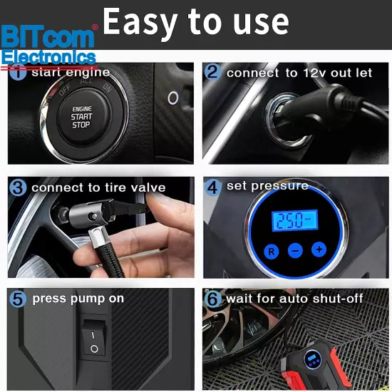 Digital Air Compressor for Car Auto Pump Portable Tire Inflator with LED Light D