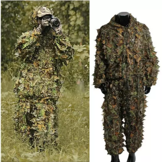 Mens Hunting Clothes Camouflage 3D Leafy Hooded Jacket Pants Camo Ghillie Suit