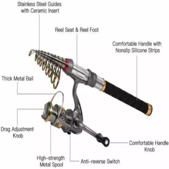 Telescopic Fishing Rod Spinning Reel Set Combo Full Kit Carbon Fiber Rod Pole