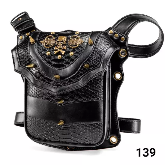 Rock PU Leather Shoulder Motorcycle Skull Bag Waist Pack Bag Handbag Leg Purse