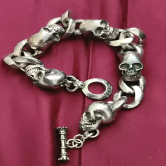 King Baby Skull Bracelet Mens 925 Sterling Silver